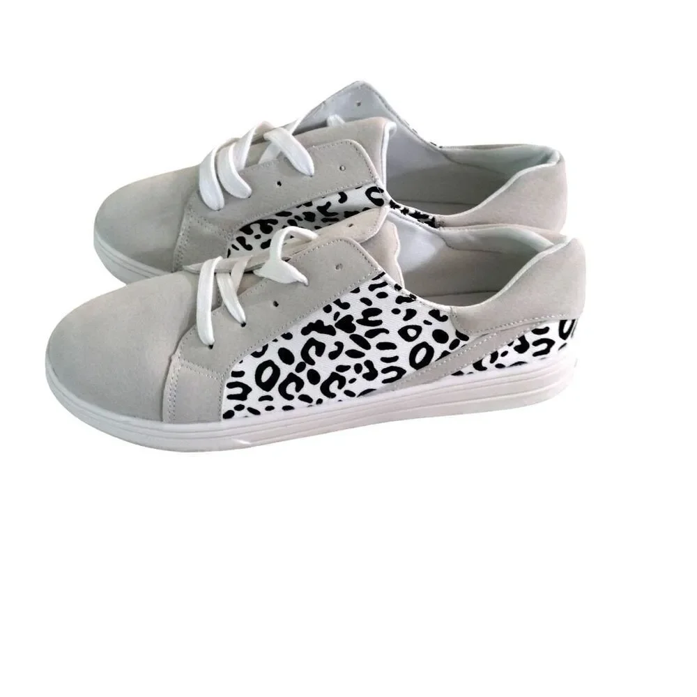 Rosy Womens Canvas Lace Up Sneakers Gray Leopard Print EUR 41 US 8.5 New